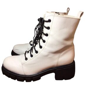Mia White Combat Boots Side Zip Lace Up Size 8 Chunky 2 inch Heel